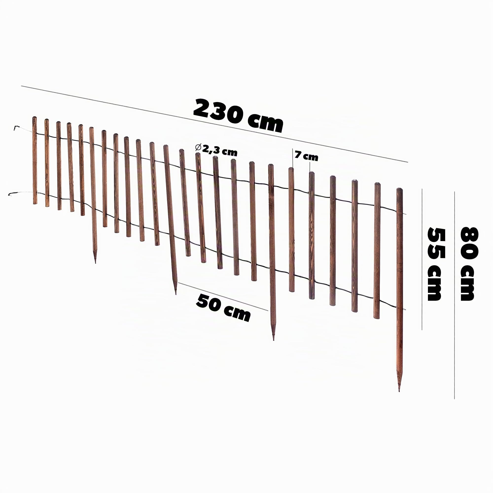 KADAX Bordo per aiuole, recinzione in legno resistente alle intemperie, bordo per aiuole con collegamento in filo di acciaio, bordo per prato, bordo per giardino, aiuole o parco (80 x 230 cm)