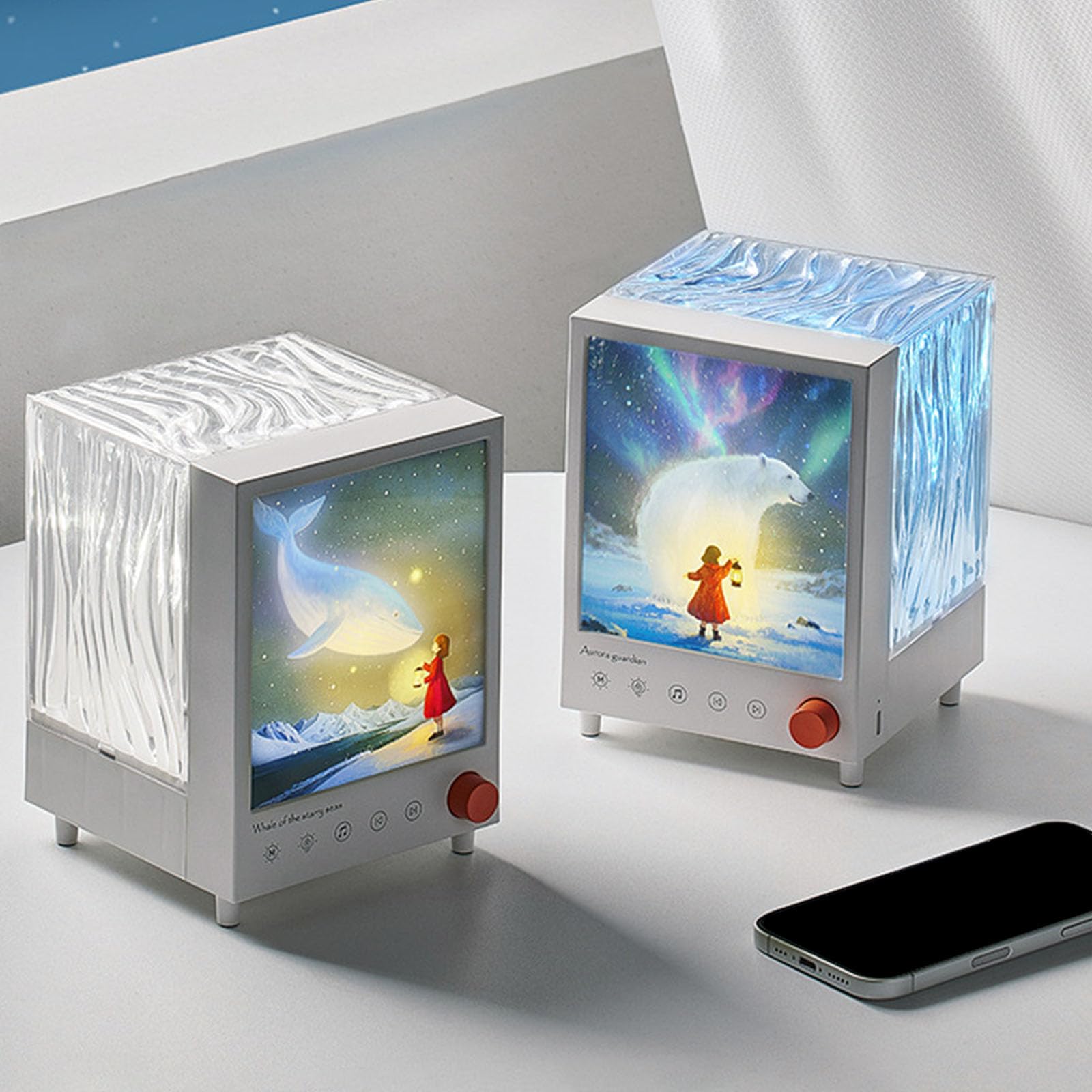 Lampada d'atmosfera, proiettore silenzioso, luce notturna da tavolo con suono surround 3D, lampada decorativa da tavolo, camera da letto