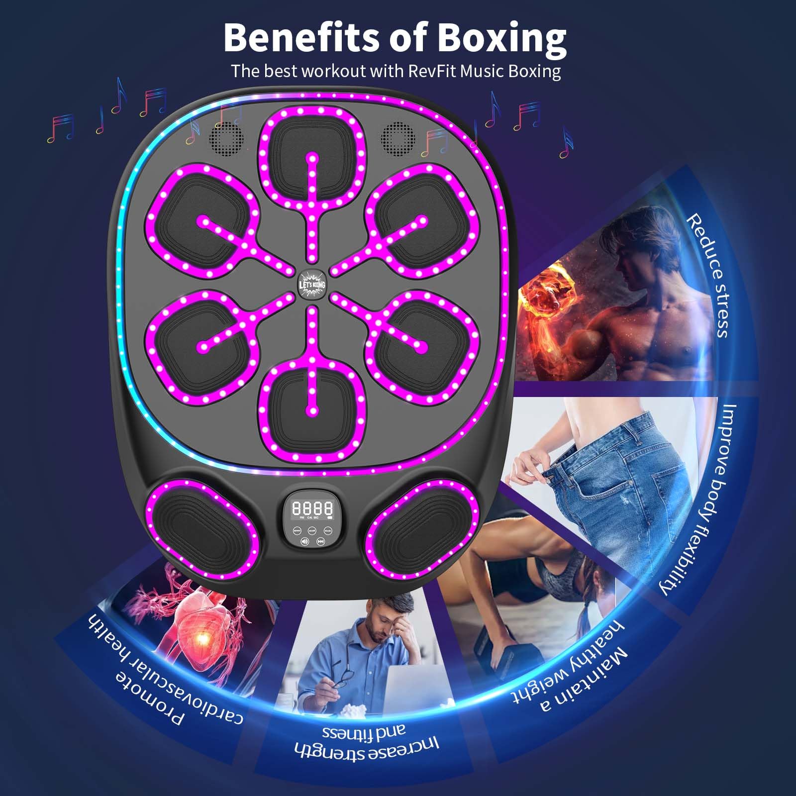 Machine de Boxe Musicale LED Bluetooth – 9 Modes de Vitesse et comptage – pour Enfants et Adultes, Maison et Salle de Sport