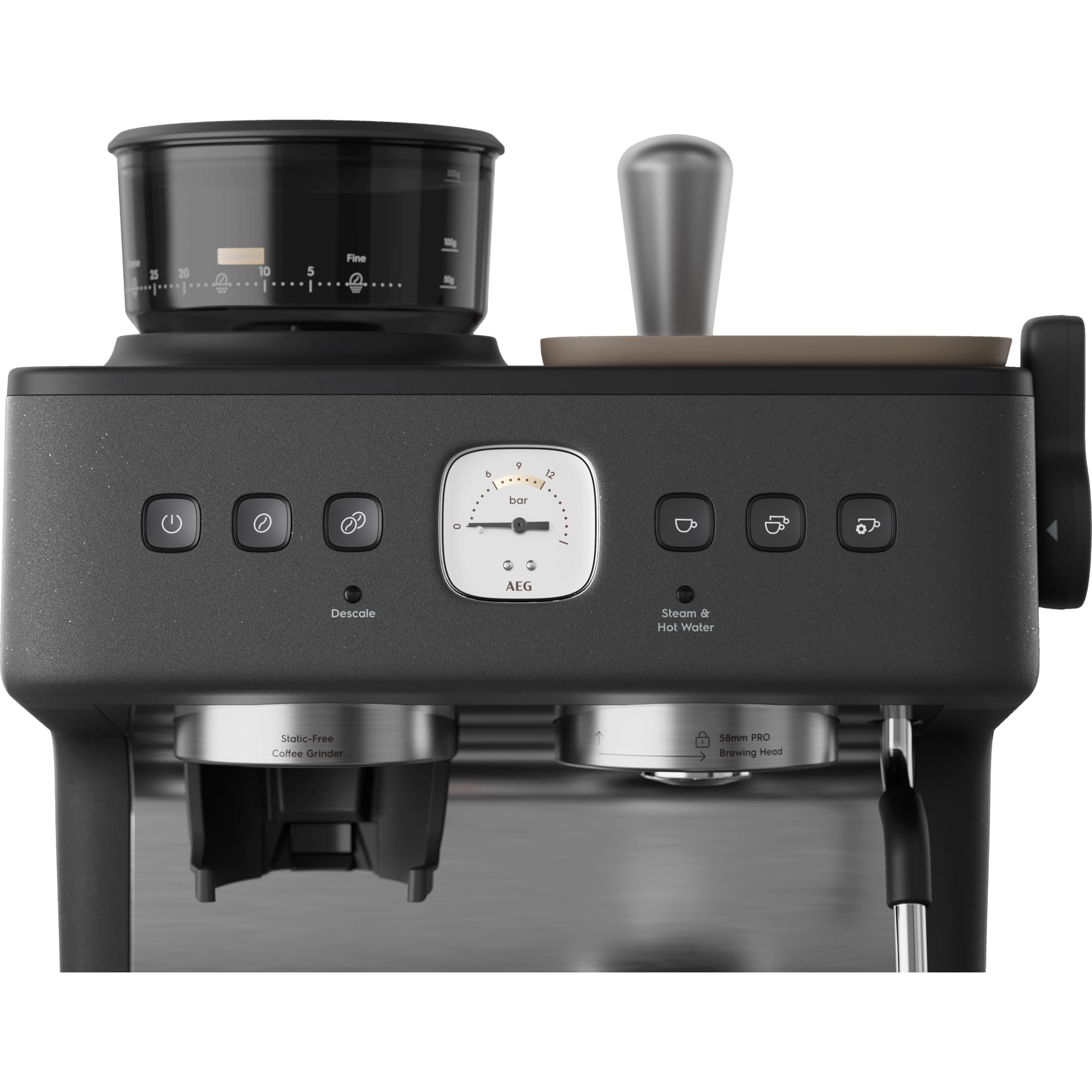 AEG Espresso Siebträgermaschine EC8-1-8BP, Dual Thermoblock, 30 Mahlgrade, 20 Bar, PID, 58mm Brühkopf, Black Pearl