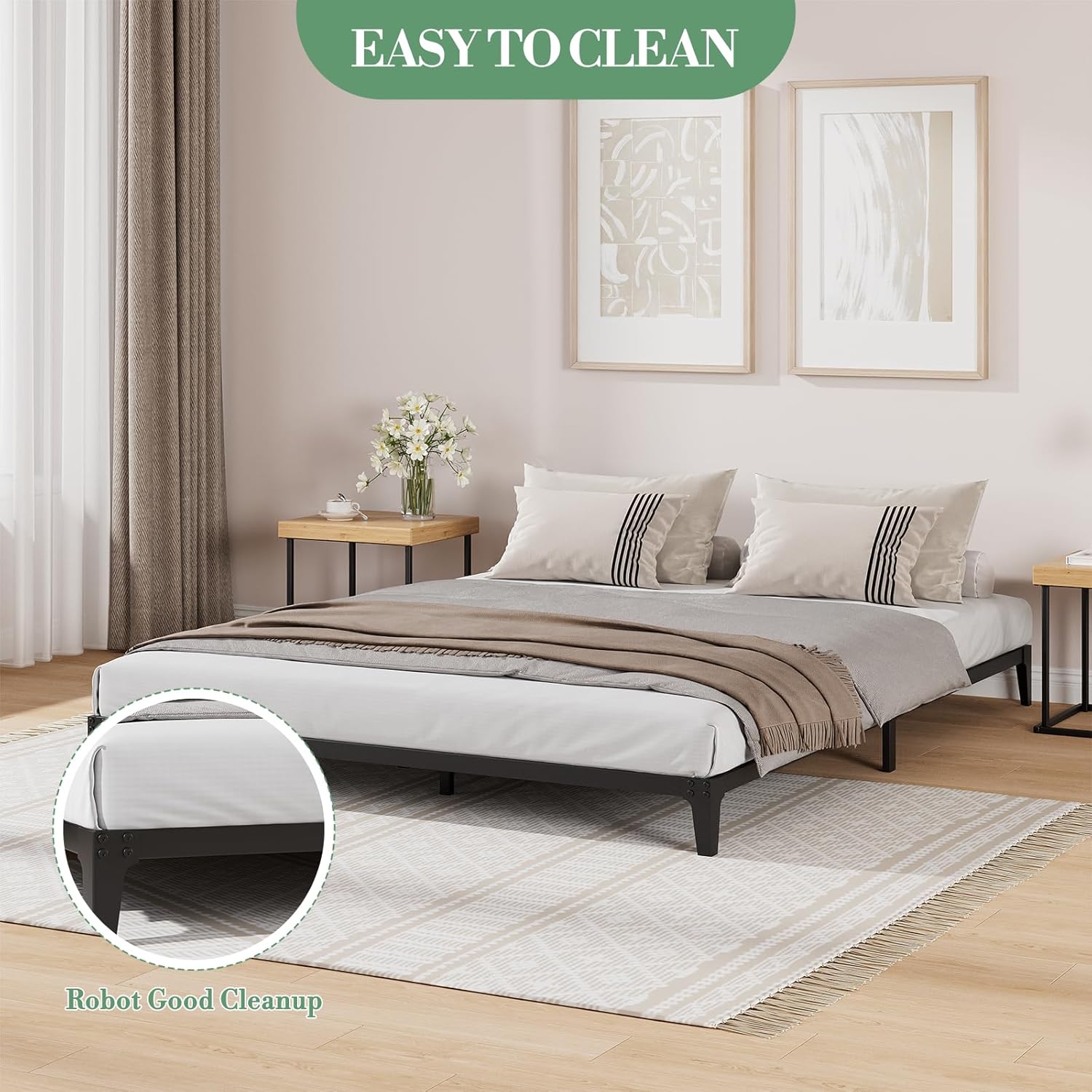 6 Inch Modern Full Size Bed Frame, Metal Platform Bed - Strong Bearing Capacity and Noise Free Sturdy Steel Slats Support, Easy Assembly No Box Spring Needed, Matte Black