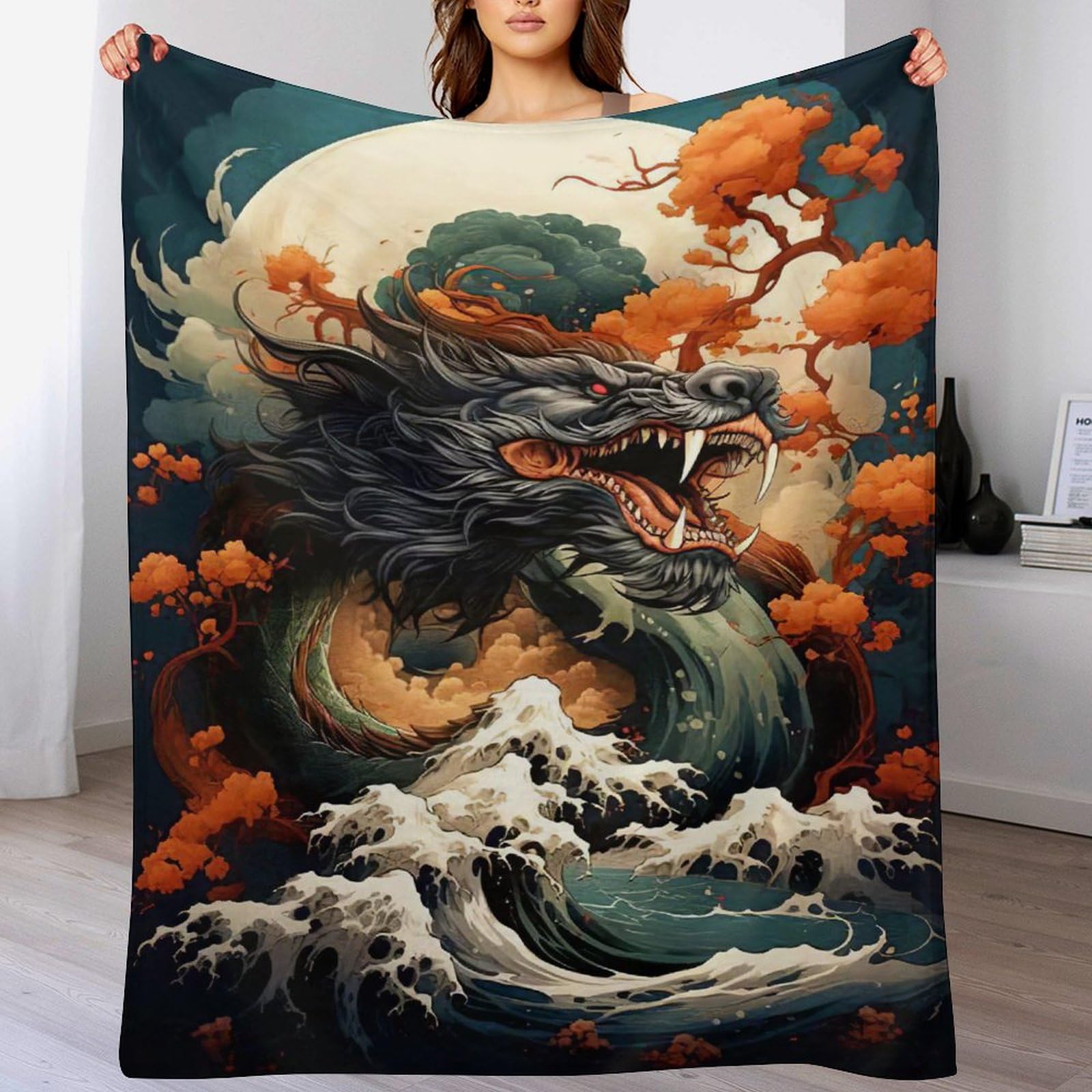 Couverture lit dragon flanelle douce comme drap ou housse canapé