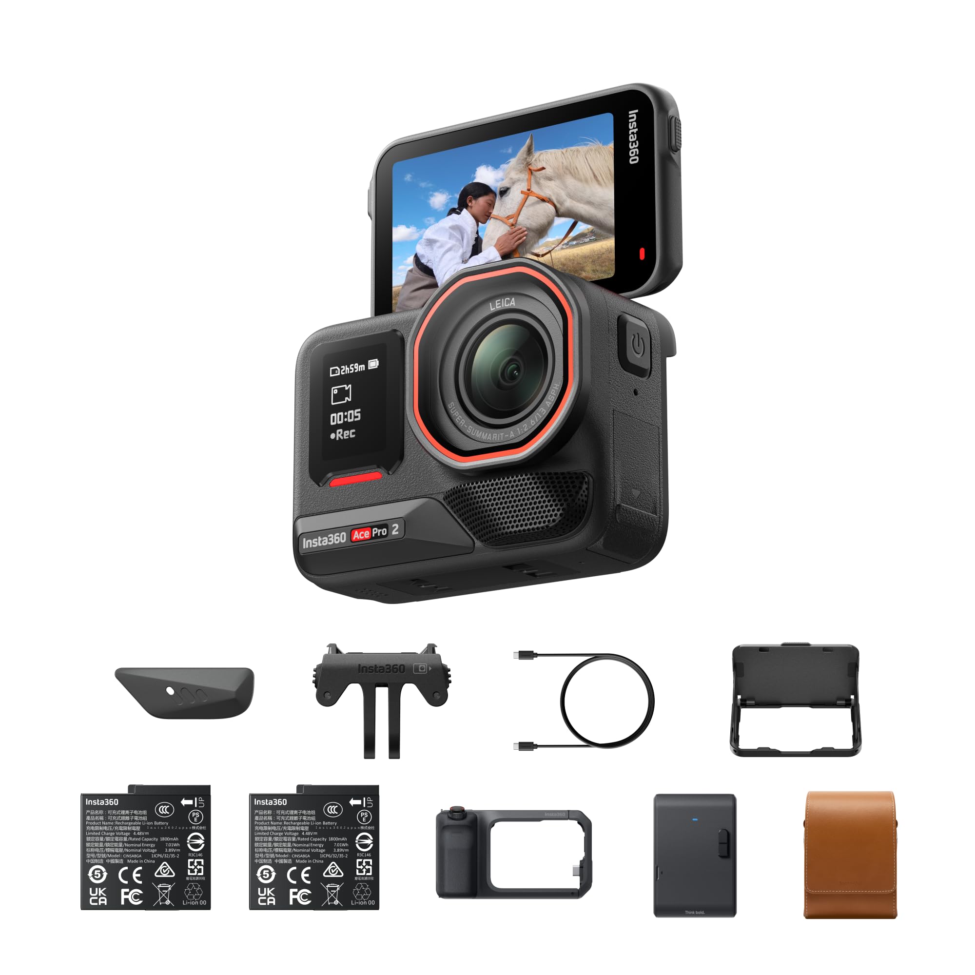 Insta360 Ace Pro 2 Flash Print Bundle - 8K Waterproof Action Camera Co-Engineered with Leica, 1/1.3" Sensor, Dual AI Chip, Leading Low Light, Xplorer Grip Pro Kit for Street Photography