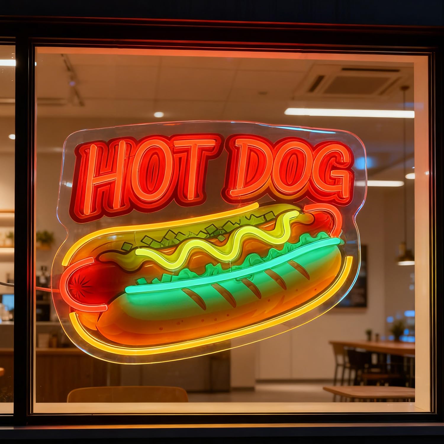 LED Hot Dog Sign, Light Up Hot Dog Neon Sign for Restaurant Fast food Snack Bar Party Kitchen Man Cave Bedroom Wall Decor, USB Power & Dimmable