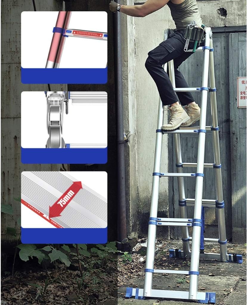 Telescoping Extension Ladder, Telescoping Ladders Engineering Telescoping Ladder,27 FT One Button Retraction Aluminum Telescopic Extension Extendable Ladder,330lbs Capacity Ladders