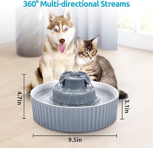Miniatura 6 de Fuente de agua de cerámica para gatos de 2.1 litros, para gatos y perros, fuente de cerámica 360 para mascotas, gran capacidad de agua de 70 onzas,