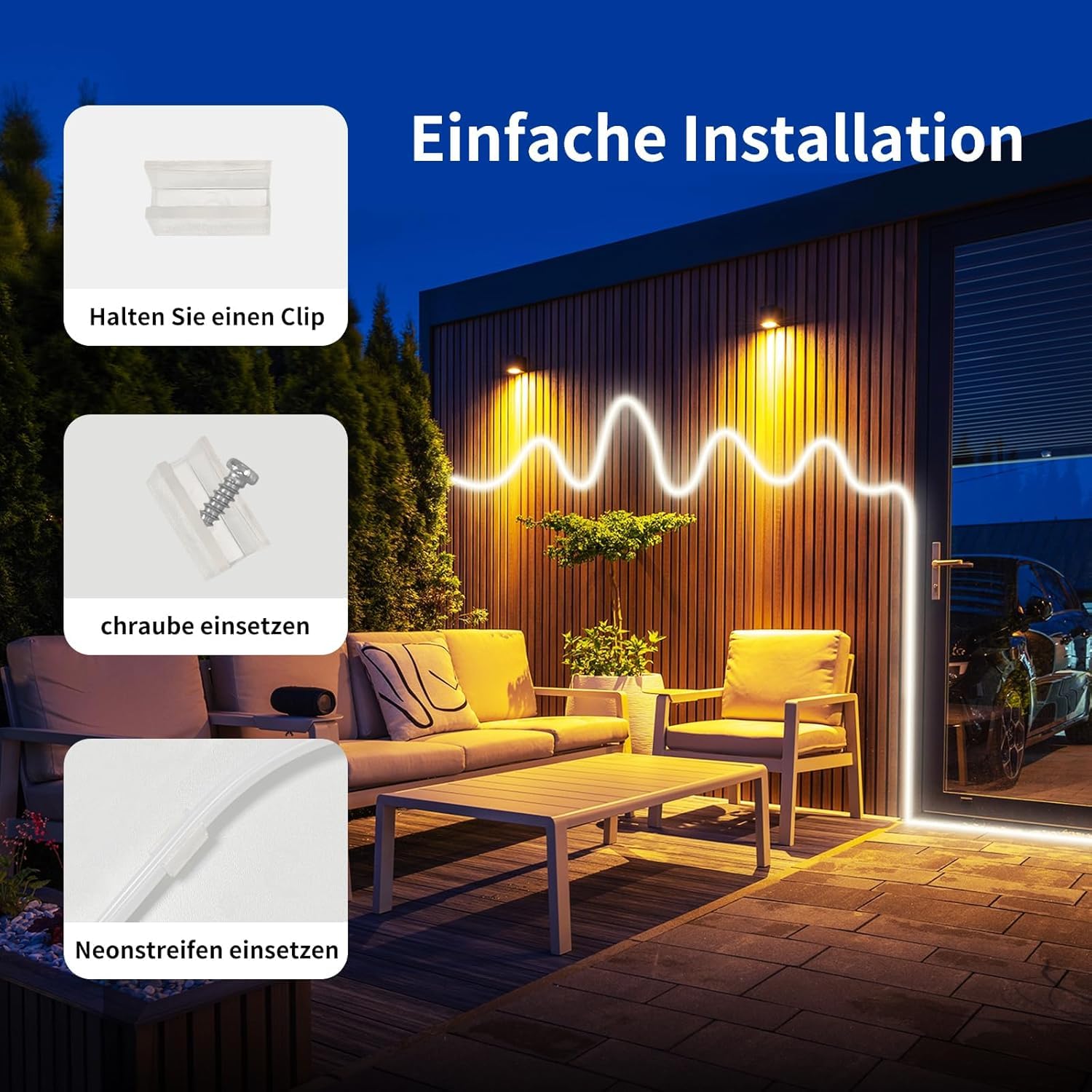 BUNACET Neon Strisica LED 16M 24V, Dimmerabile Impermeabile IP65 Nastri LED 3000K Bianco Caldo con Telecomando RF, Alimentatore, Luci LED Silicone per Casa Camera Cucina, 2 * 8M