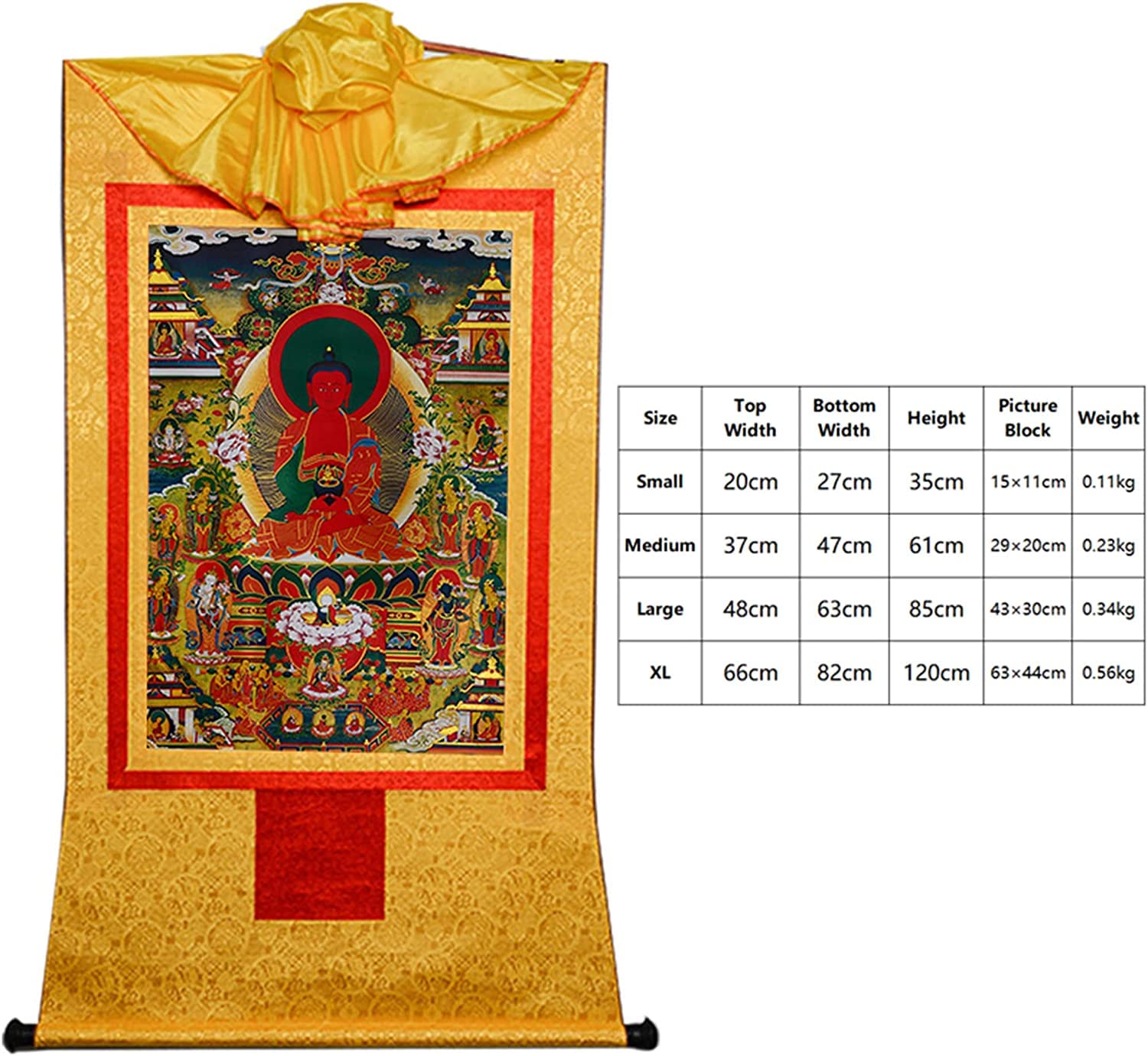 Tibetische Tangka, Rollen von Tangka, Amidabha im Reinen Land, Elysium des Buddhismus, Sukhavati, tibetische Thangka-Malkunst, buddhistischer Thangka-Brokat (Farbe: Blau, Größe: Klein (35 (Farb ( Colo