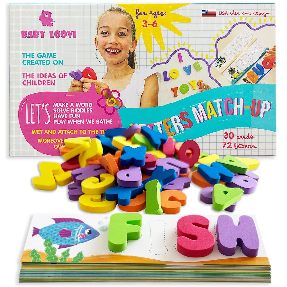 See & Spell Learning Educational Toys - Letters Match-up - CVC Word Builder Learn Alphabet in Game - 30 Double-Sided Flash Cards - Set 102pcs - Bath Foam Letters