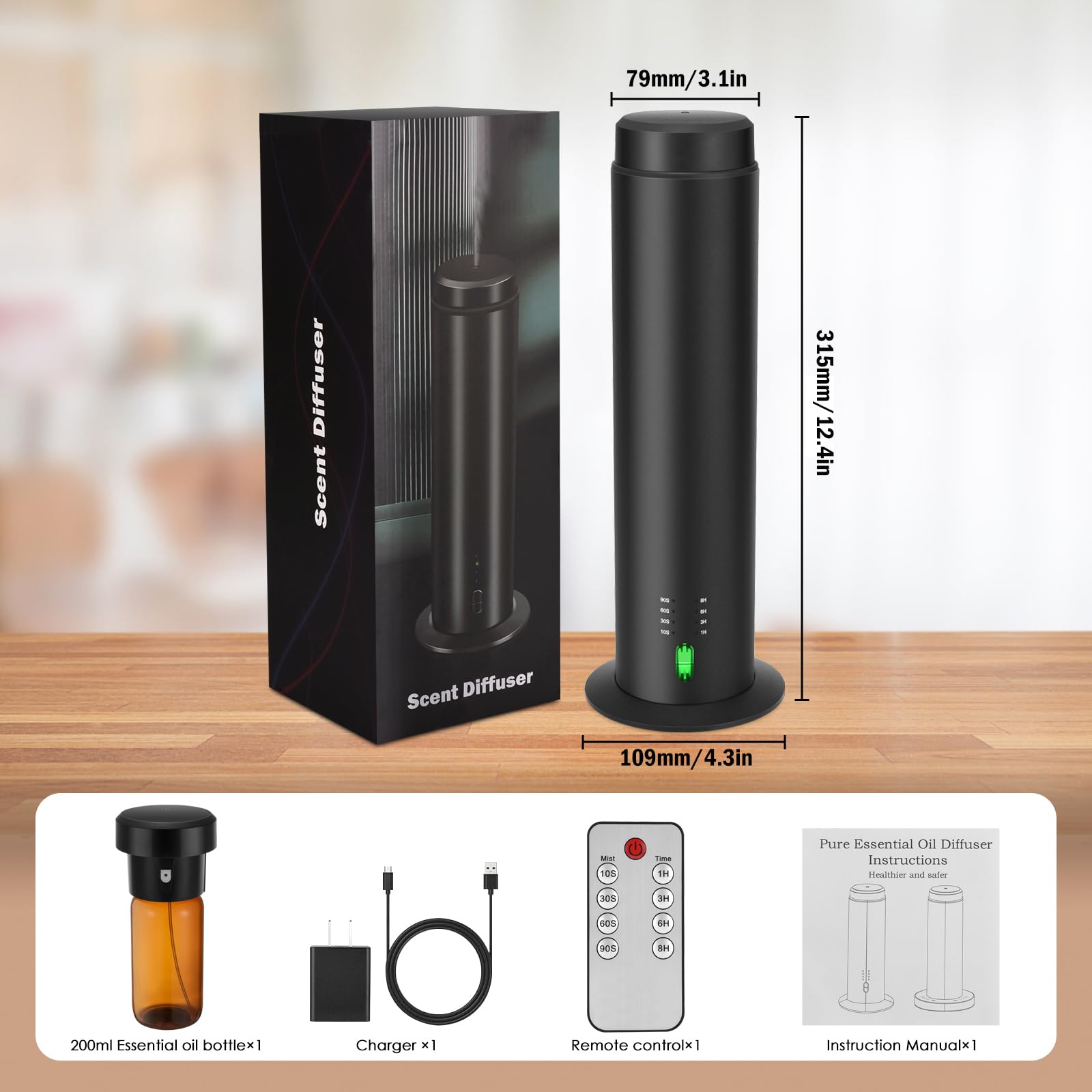 Difusor de aceites Esenciales sin Agua para hoteles, Casas Enteras, Habitaciones Grandes, oficinas, hogar, 200 ml, Gran Capacidad, Alcance de 135 m². (Negro)