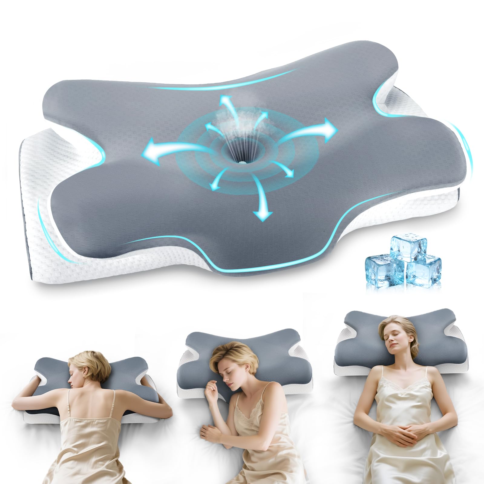 Memory Foam Pillow, Orthopedic Pillow,Two Heights Available, Neck Support Pillow with Cool...