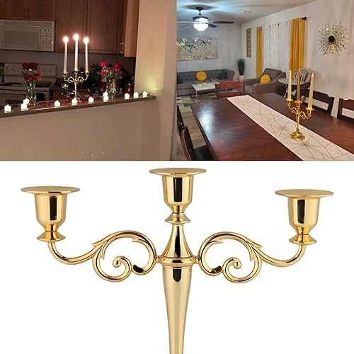 Miniatura 6 de Hilitand Candelabro de metal de 3 brazos Candelabro europeo Candelabro de boda Decoración del hogar (dorado)
