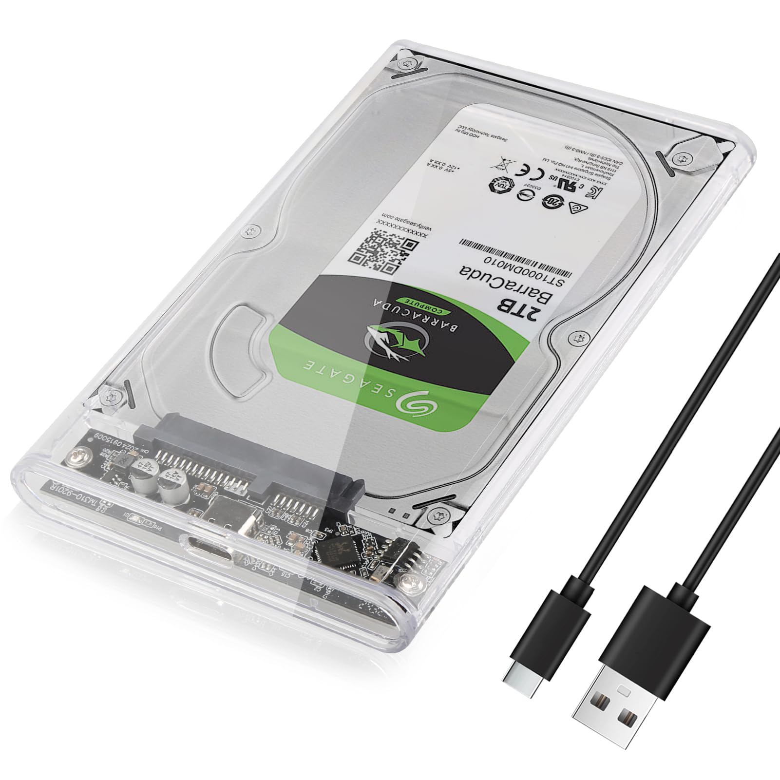 2.5 Inch 6Gbps USB C 3.1 Gen 2 Hard Drive Enclosure External Case for SATA HDD SSD 2.5 Inch and 7/9.5 mm III II I A USB C/A 10 Gbps Cable Included without Tool Acceleration UASP Trim Transparent-image-1