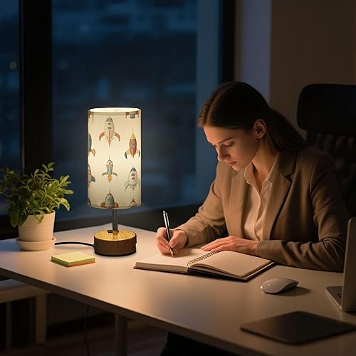 Miniatura 7 de Rocketships Retro Dimmable Bedside Touch Lamps with Charging Ports for Living Room Bedroom Nightstand Office Desk, Light Bulb Included