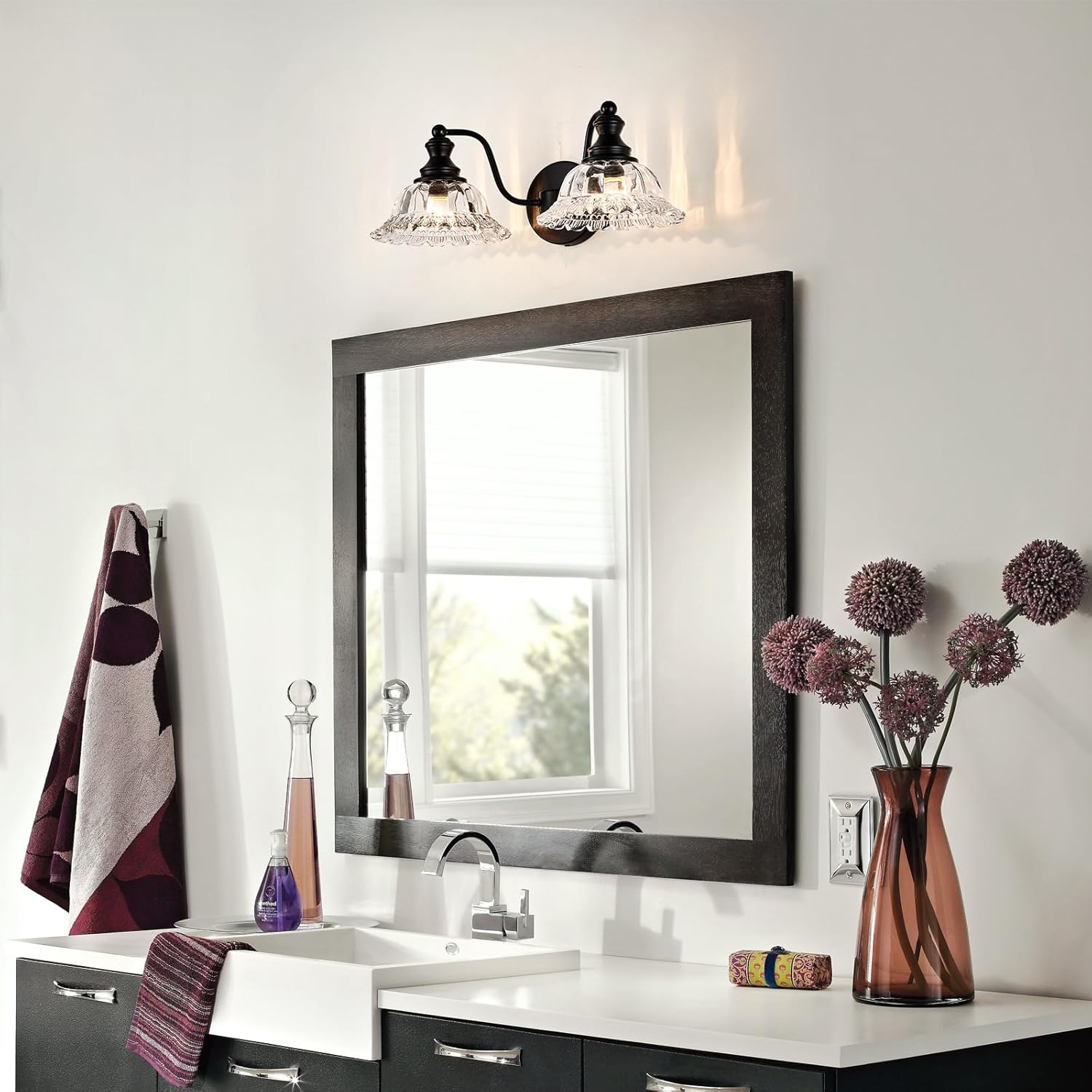 XIEDUN Farmhouse Bathroom Light Fixtures Black Vanity Lights for Bathroom 2 Light Vanity Light Fixtures