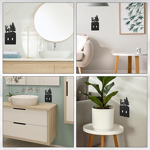 Vista 33 de Lothee Cubiertas de metal para interruptor de oso, alce, árbol, montaña, alce, placa de luz negra, cubierta de salida de bosque, cubierta de placa