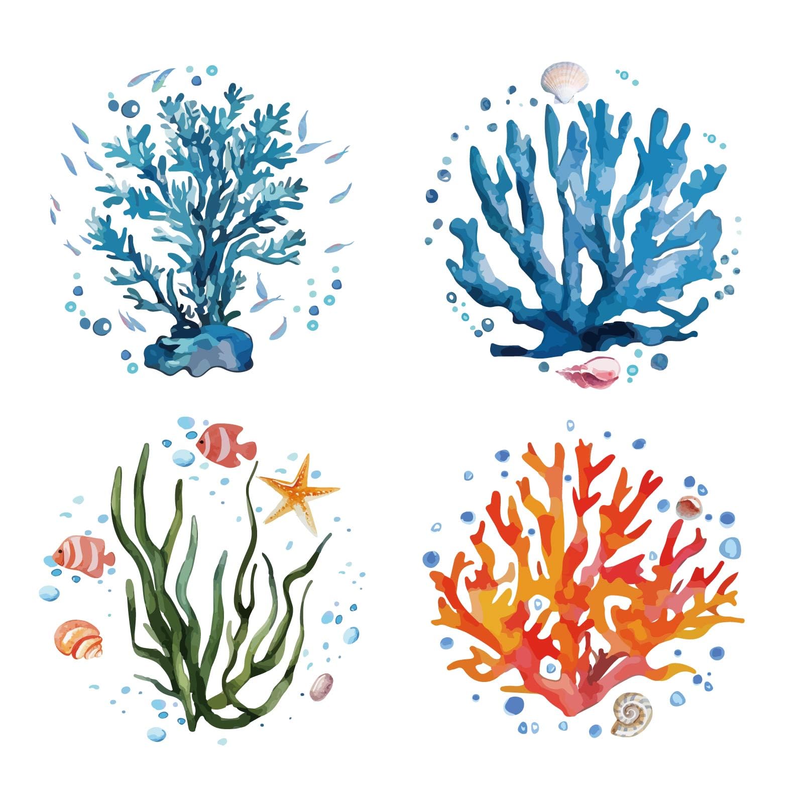 GORGECRAFT 4Pcs 16cm Seaweed Window Stickers Watercolor Ocean Marine Coral Under the Sea Plants Window Decals Removable PVC Anti-Collision Alert Cling for Summer Home Decorations Party Supplies