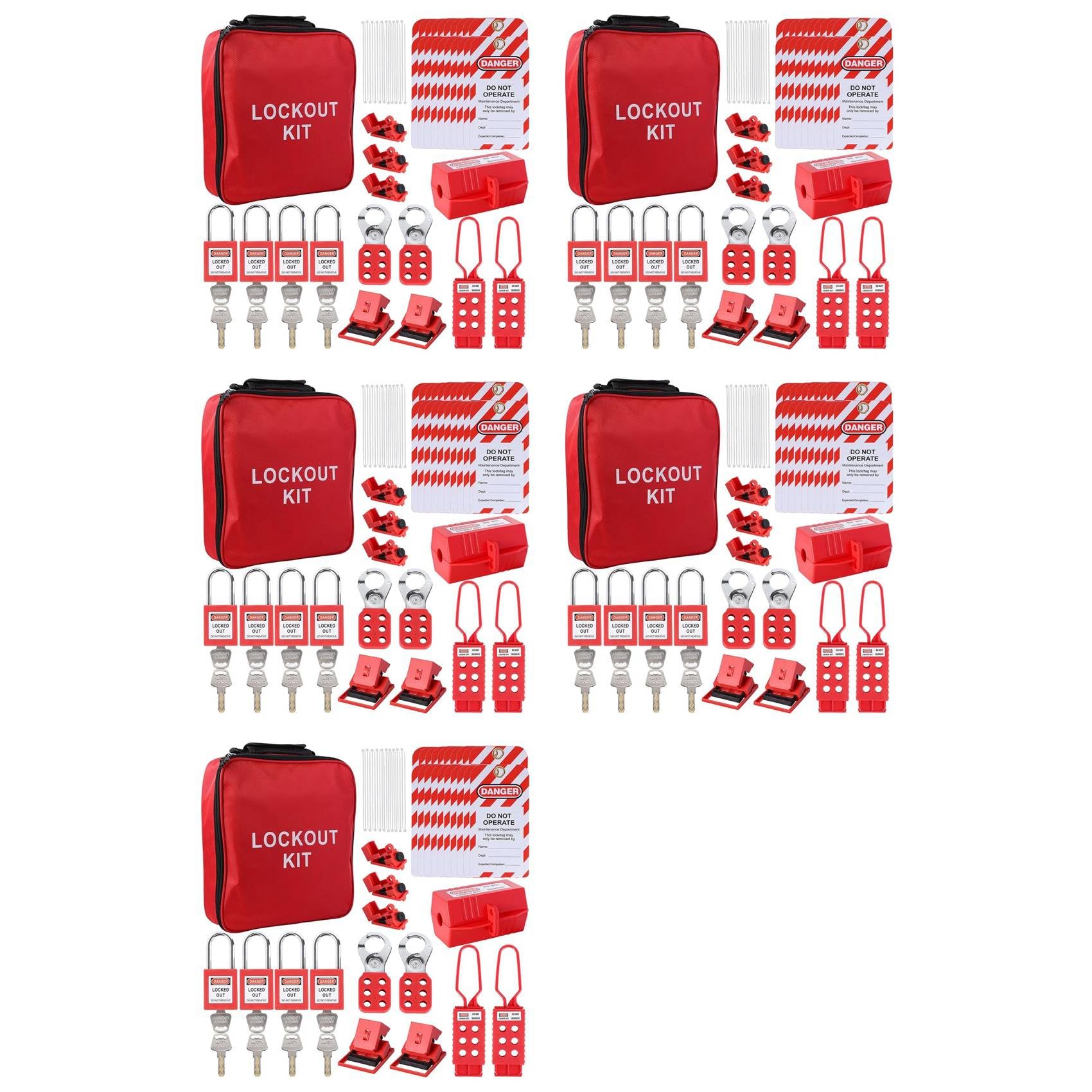Jnchdghwa As Shown 5X Lockout Tagout Kit, Electrical -Kit With Circuit Breaker Lockout, Lockout Hasps, Lock Out Tags Multi-Pole Breaker
