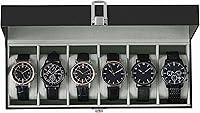 SONGMICS 6-Slot Watch Box Organizer - Black Synthetic Leather Case with Glass Lid, Removable Velvet Pillows UJWB06BK