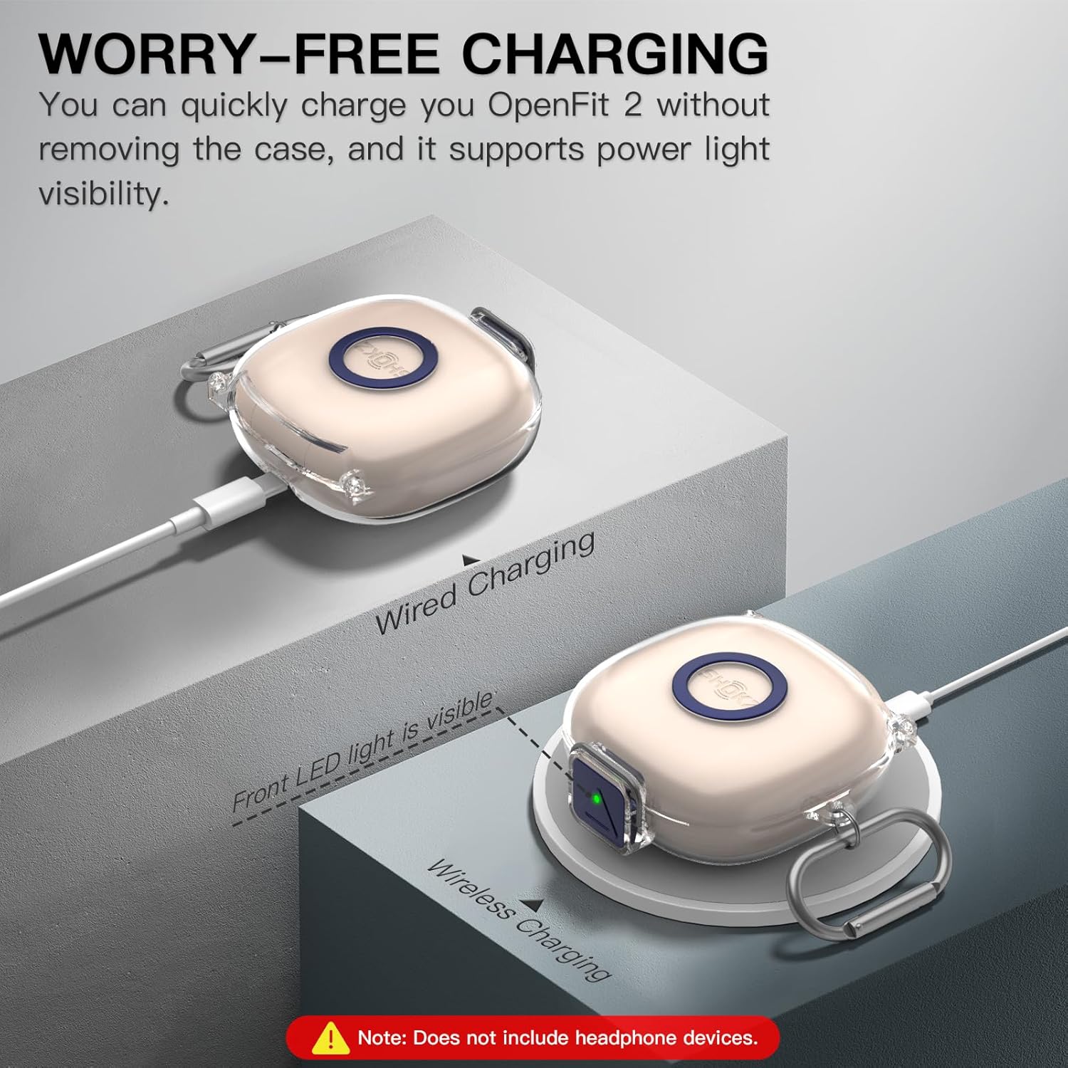 [Secure Lock] for SHOKZ OpenFit 2 Case, TUDIOW Clear TPU Shockproof Protective Case Cover for New SHOKZ OpenFit 2 Headphones Accessories with Cleaning Kit & Keychain (Clear) - Image 3