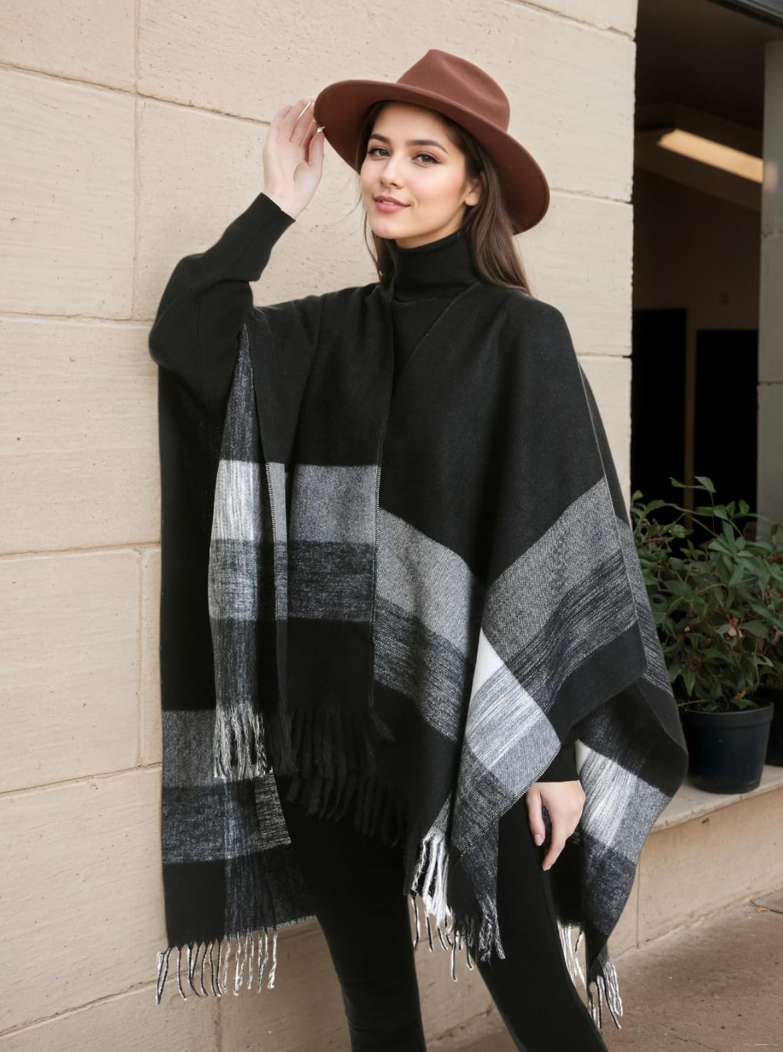 Women's Shawl Wraps Open Front Poncho Cape Tassel Oversized Sweater Winter Scarf Casual Cardigan Shawls - Image 2