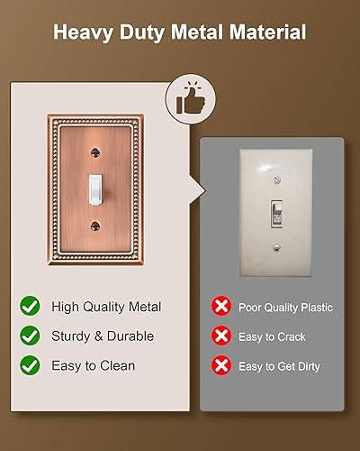 Miniatura 4 de Paquete de 4 placas de cubierta para interruptor de luz de palanca individual, cubiertas decorativas de perlas, placa de pared de metal de cobre