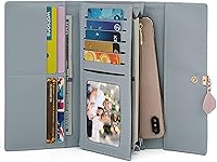 Vista 105 de UTO - Cartera pequeña RFID de piel sintética con dije de hoja, cierre de cremallera y tarjetero.