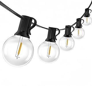 15 m grinalda de luzes exteriores 25 + 2 LED, G40 luzes LED exterior jardim IP44 impermeável, decoração de jardim exterior tomadas 2700 K branco quente para pátio jardim café festa