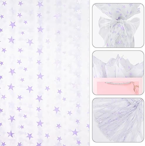 Hi Sasara 60 hojas de papel de seda de estrellas moradas, papel de seda de estrella púrpura para bolsas de regalo, papel de regalo morado para