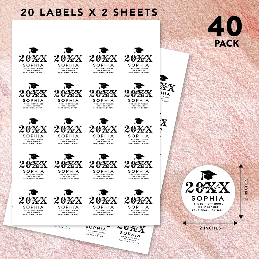 Andaz Press Graduation Return Address Labels Personalized for Graduation Invitations 2026 Color Text Custom Grad Stickers for Mailing Envelopes Announcements 2026 Return Labels Envelope Seals, 40 Pack