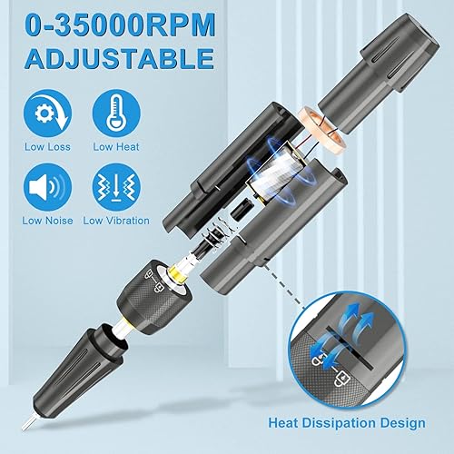 Vista 35 de ENGERWALL Taladro de uñas eléctrico de 35000 RPM, lima de uñas eléctricas profesionales de bajo ruido y baja vibración de bajo calor con botones