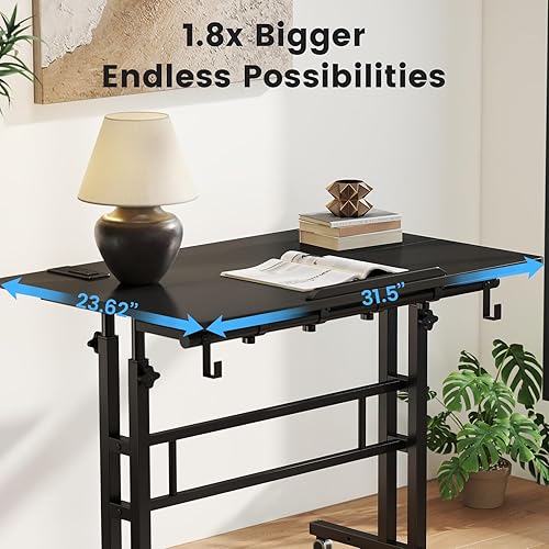 Vista 23 de SIDUCAL Escritorio de pie pequeño, escritorio portátil de pie, convertidor de mesa de pie móvil de altura ajustable con ruedas, estaciones