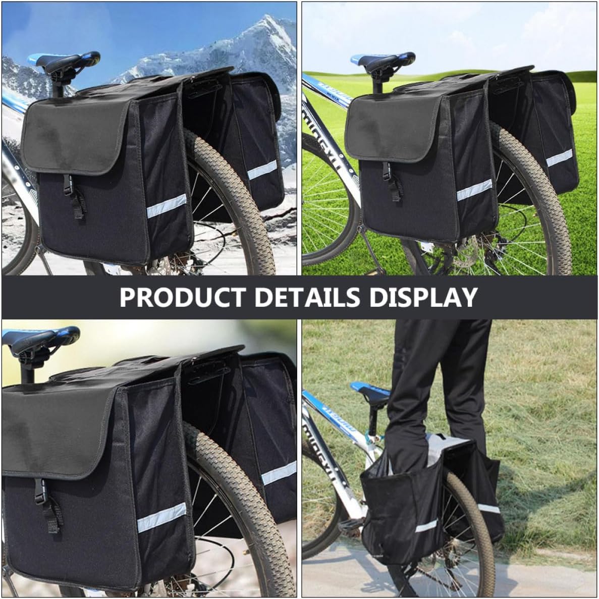 HANABASS Bike Bag Pannier Large Compartments Reflective Stripe Mountain Bike Saddle Bag