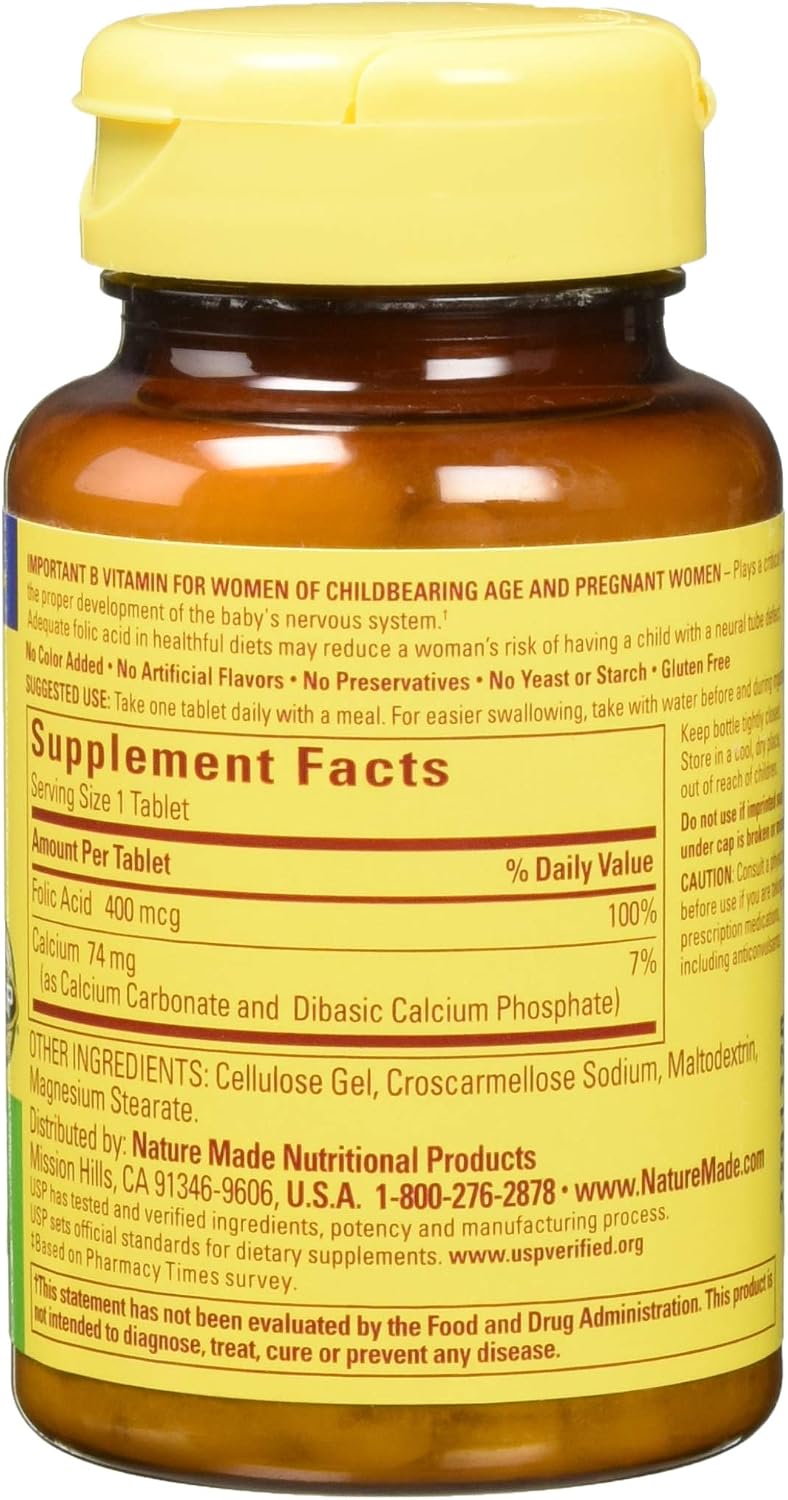 Nature Made Folic Acid (400 mcg) Tablets, 250 Count, Pack of 2