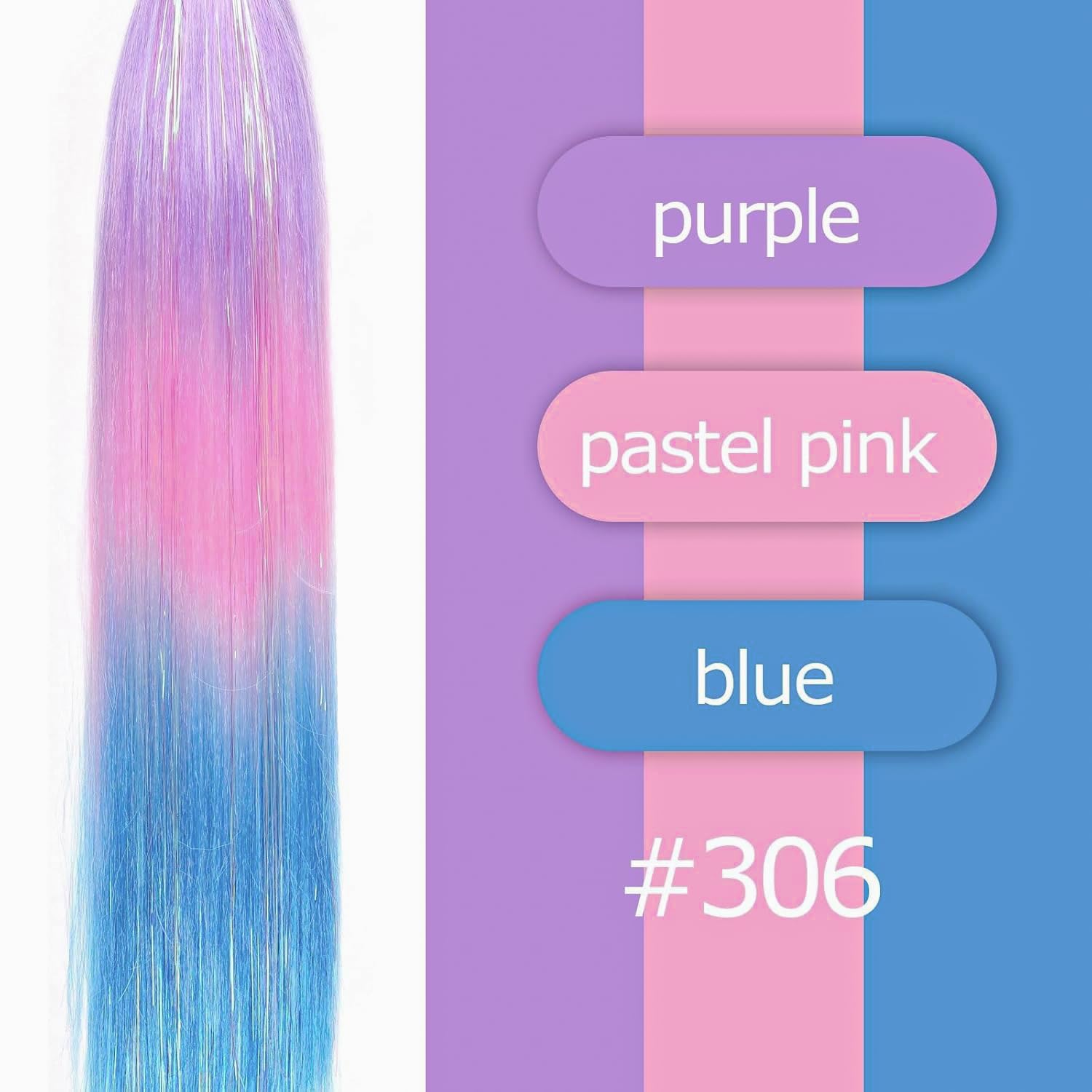 PORSMEER 3 Pack 24 Inch Hair Tinsel Colored Braided Ponytail Extension Gradient Hair Extensions with Elastic Tie Straight Sleek Wrap Around Hair for Braids (Light purple/Pink/Blue) - Image 4