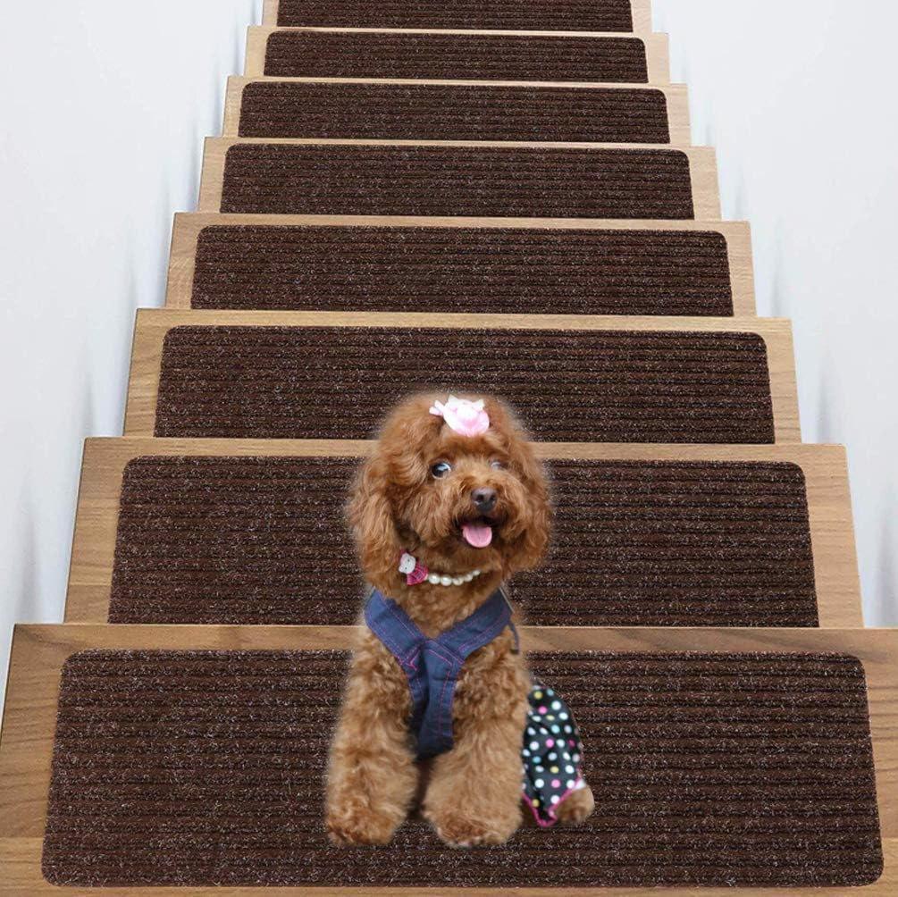 Carpet Stair Treads Set of 4 Non Skid and Slip Resistant Mats, Rug Non Skid for Grip. Safety Slip Resistant for Kids, Elders, and Pets. 8" X 30", Pre Applied Adhesive (4 Pack)