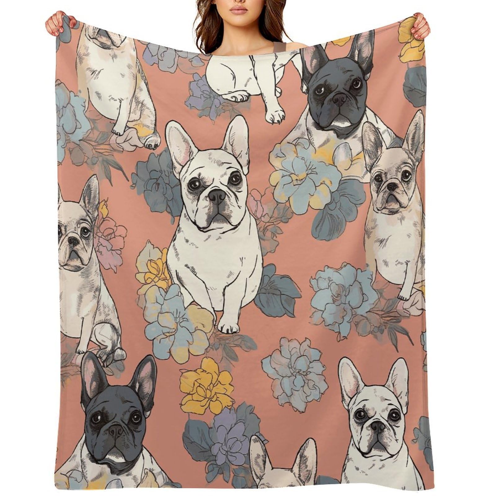 Fekiloot Style French Bulldog Print Throw Blankets Camping Blanket60 X80