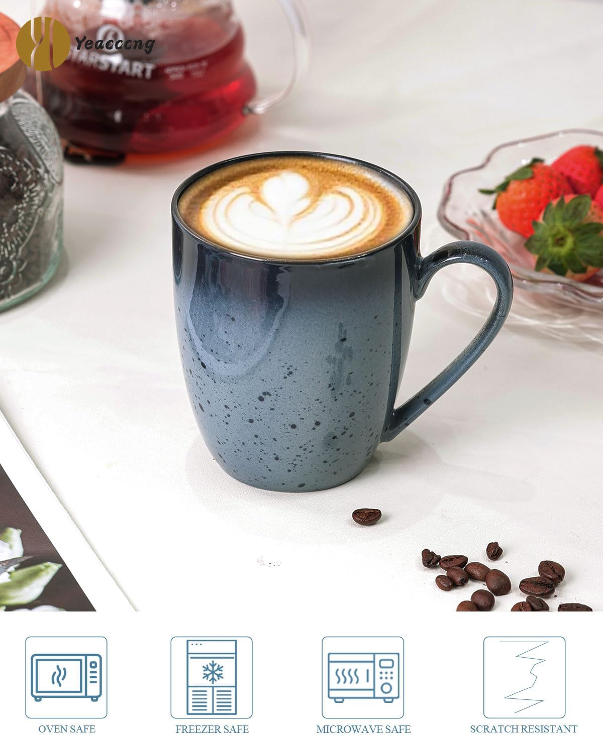 Yeacccng Coffee Mugs Set of 6, Cappuccino Cups Set, 16 Oz Ceramic Coffee Mugs for Men, Women, Unique Glazed Latte Mugs for Coffee, Tea, Milk, Cocoa, Latte, Cappuccino, Dishwasher & Microwave Safe - Image 3