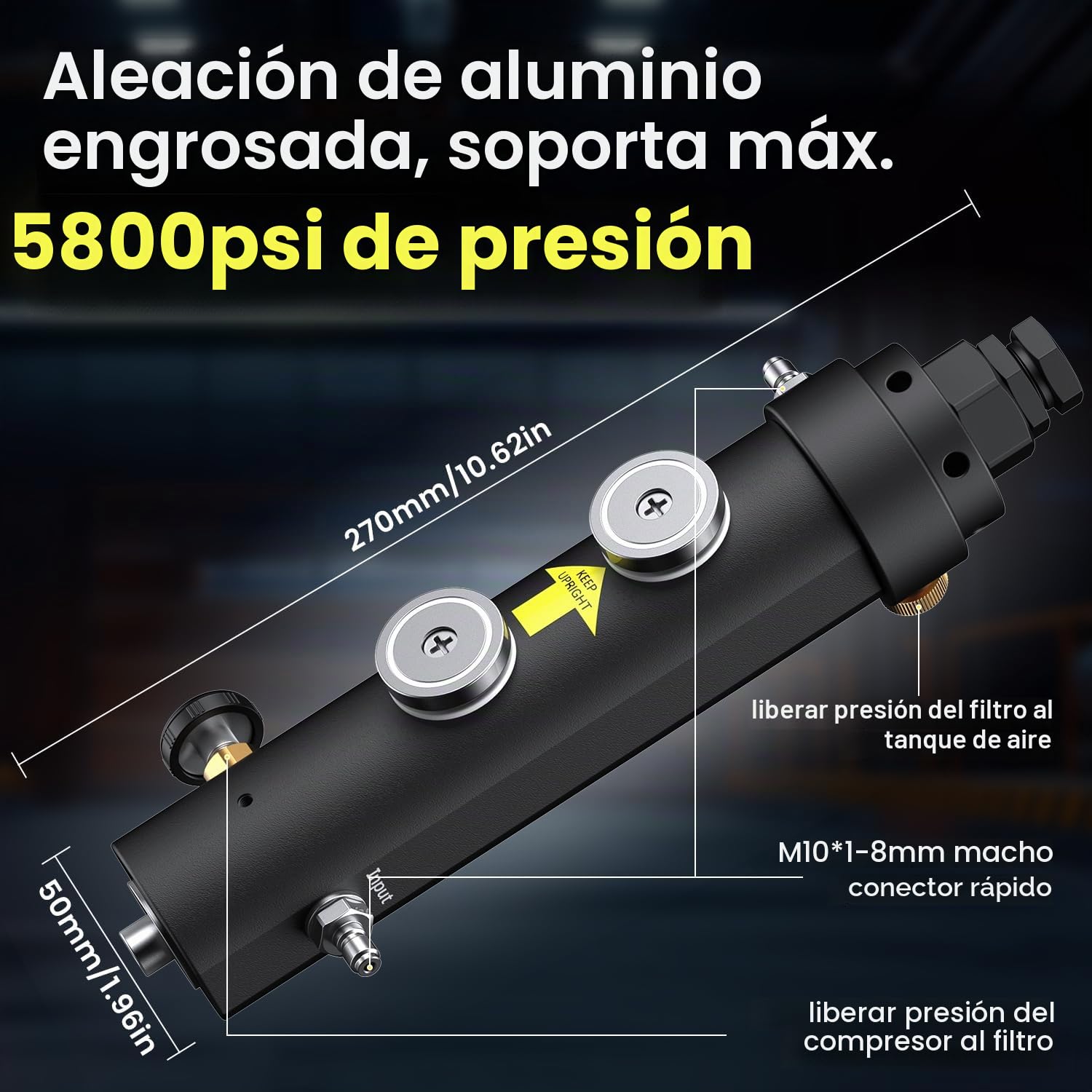GX-PUMP - Filtro de compresor de aire PCP de alta presión de grado profesional con función de mantenimiento de presión, separador de aceite/agua de 5800 PSI, montaje magnético o de tornillo, entrada