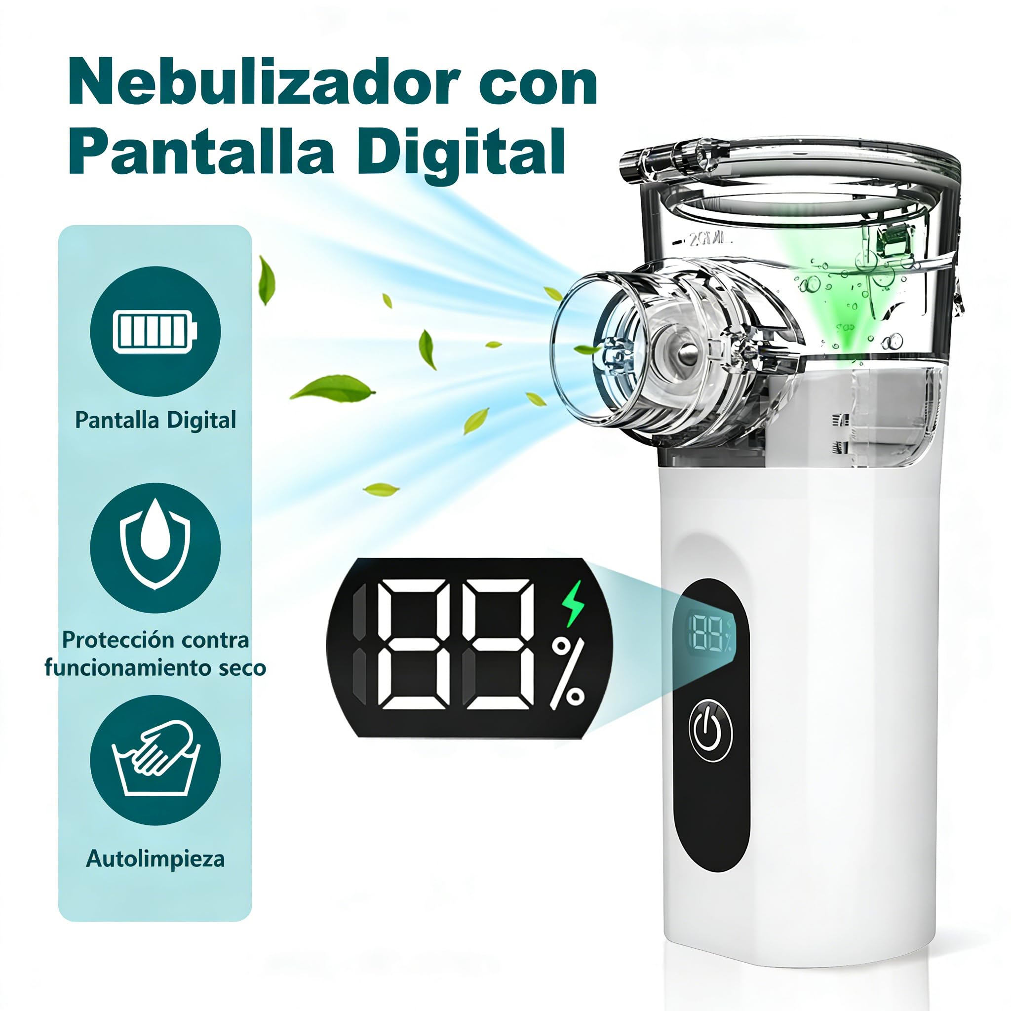 Nebulizador Portátil Silencioso para Adultos y Niños con Pantalla Digital, 2 Modos de Nebulización, Carga USB-C Inhalador, Ideal para Casa y Viaje