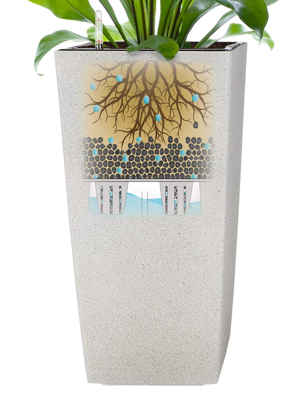 Pflanzwerk® ÖKOSYSTEM Donica na rośliny kwadratowe – doniczki na kwiaty z systemem nawadniania, 55 x 30 x 30 cm, granitowa, szara, donica na kwiaty do użytku wewnątrz i na zewnątrz, markowa jakość