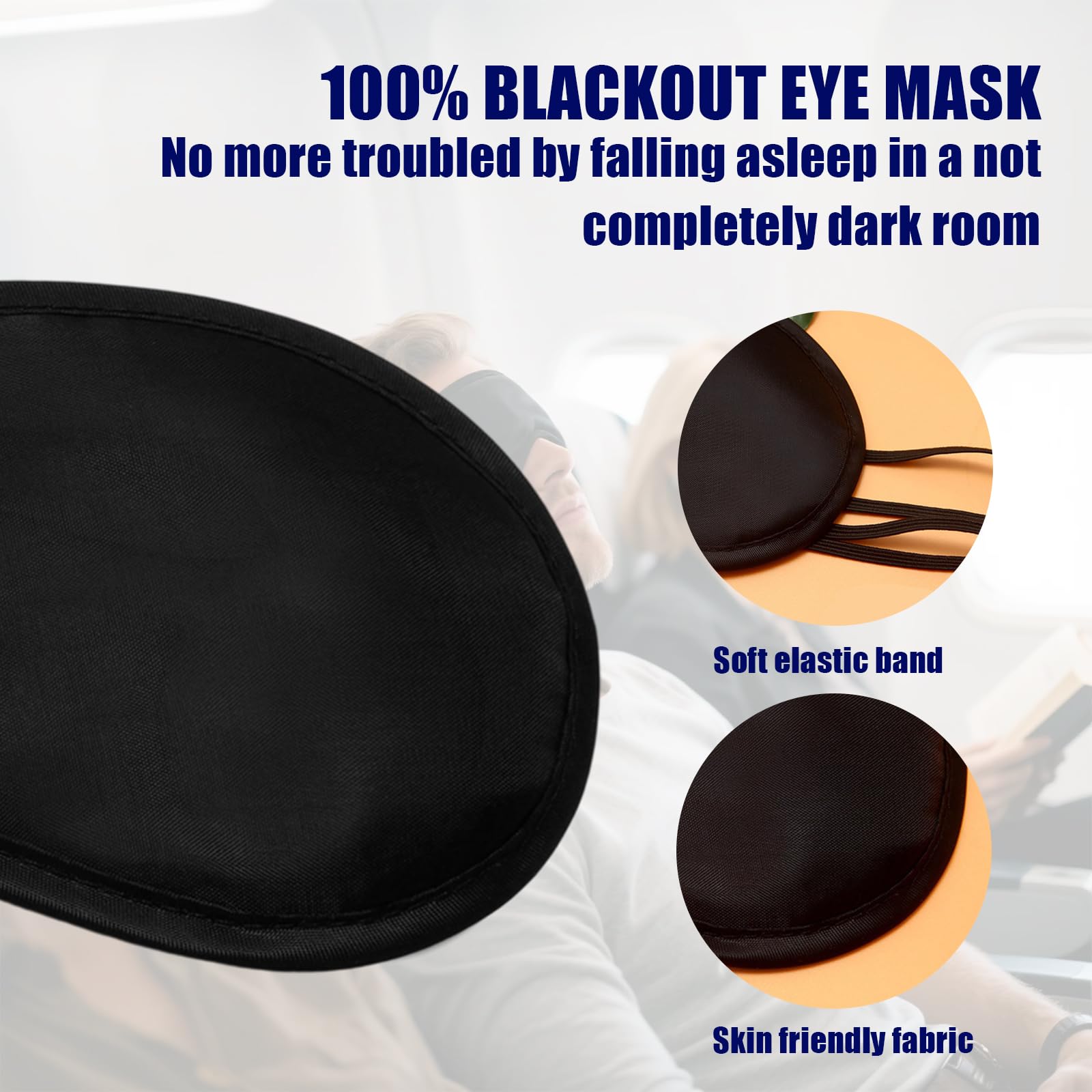 10 Pezzi Maschera per Dormire, Mascherina Oscurante per Gli Occhi per Donna e Uomo, Copri Occhi per Dormire con 2 Elastici, per Viaggi, Pisolini, Sonno Notturno (Nero)