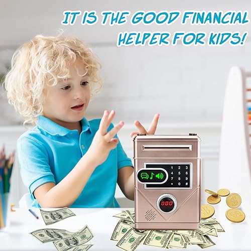 Miniatura 6 de Kendyy Alcancía electrónica con pantalla táctil, caja fuerte para cajeros automáticos, bancos de monedas con contraseña y 10 canciones,