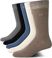 Calvin Klein Men's 5-Pack Dress Crew Socks - Soft Cotton Blend, Stay-Up Cuff, Mixed Patterns for All-Day Comfort
