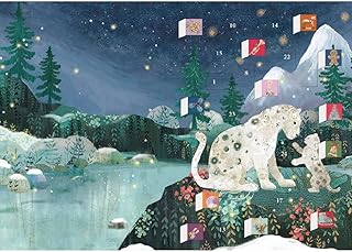 Snow Leopard Advent Card Roger La Borde Die-cut windows Gold Foil 170 x 120mm