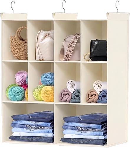 Miniatura 12 de Organizador de armario colgante de 6 niveles, Organizador de suéter de 16 compartimentos para armario con 3 ganchos resistentes, Organizadores