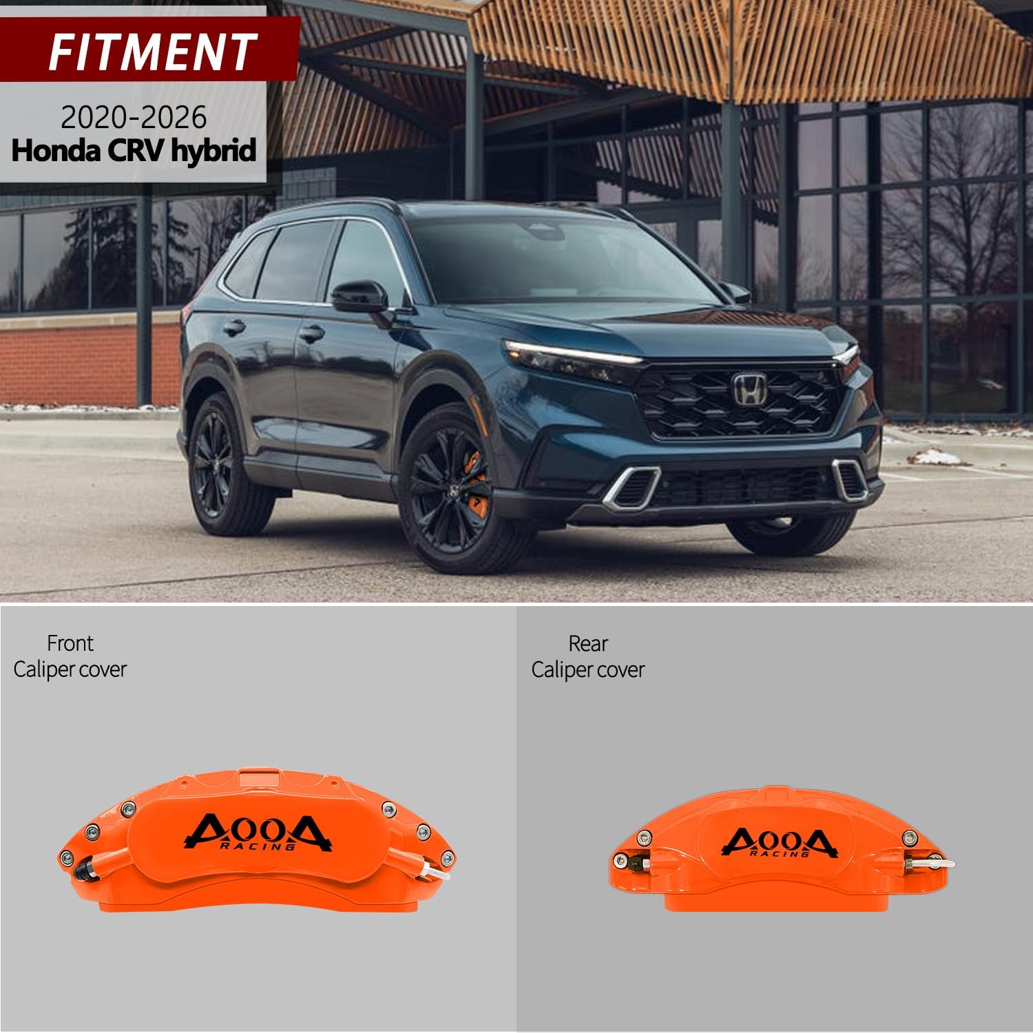 AOOA Orange with Black Logo Brake Caliper Covers for Honda CR-V 2020-2026 Hybrid | Front & Rear Caliper Cover Kit | Durable Aluminum Alloy, Easy Installation, Sporty Upgrade Look
