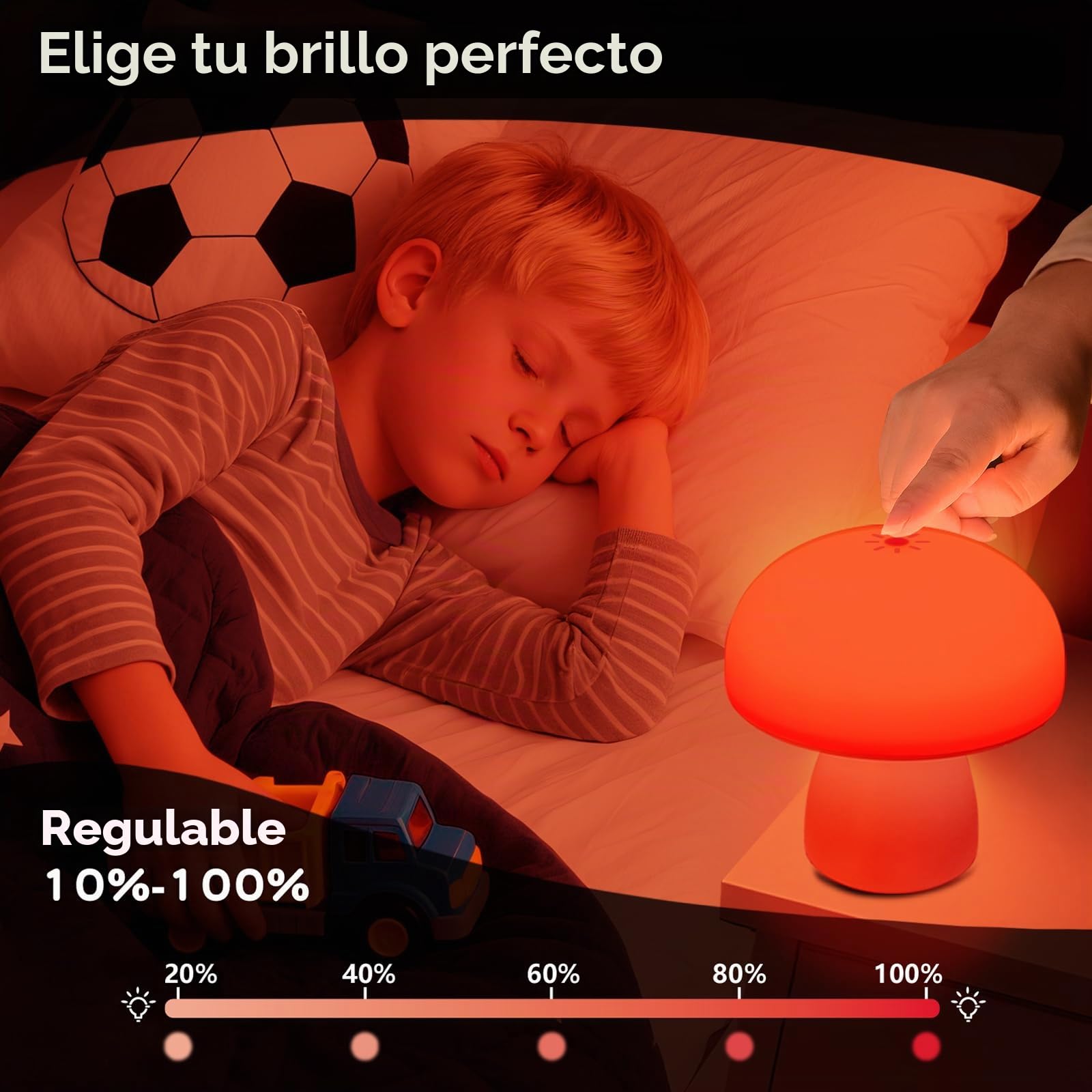Luz nocturna roja, lámpara de hongo para dormir y relajarse, luz roja regulable de 630 nm con temporizador, control táctil para dormitorio, guardería, yoga, promueve la melatonina
