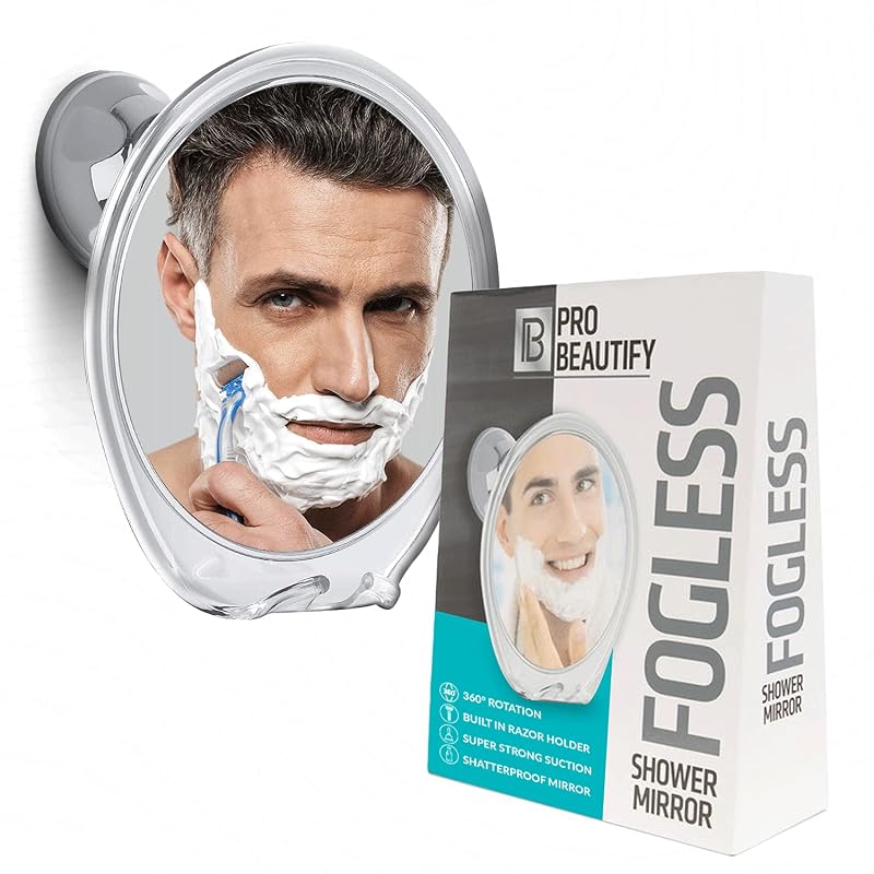 Espelho para banheiro PROBEAUTIFY com suporte para barbeador, ventosa com trava e rotação ajustável, M01-615NV