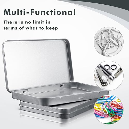 Miniatura 6 de Caja vacía de metal rectangular de metal con bisagras, caja vacía de metal plateado, caja de lata rectangular de almacenamiento con tapa para